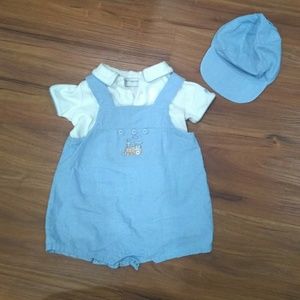 6/9 mo Boy Vintage Style Train Overall Short Set
